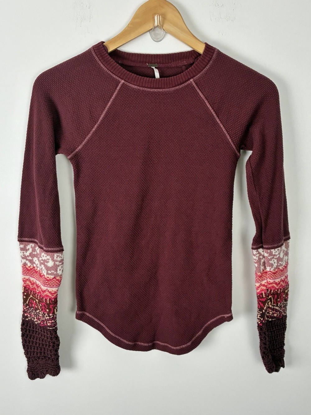 Free People In The Mix Cuff Thermal Top Folk Bohemian Crochet Gorpcore XS